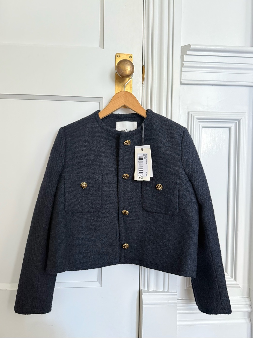 Ba&sh Navy Tweed Meredith Cropped Jacket NWT